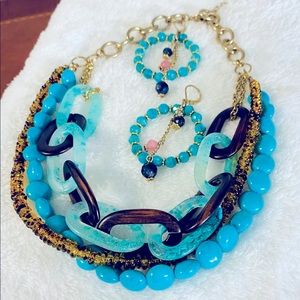 Turquoise And Brown Necklace And Earrings